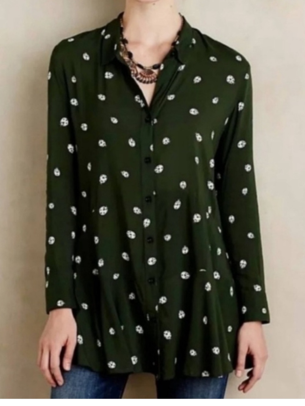 11.1. TYLHO by Anthropologie Ladybug Print Long Sleeve Tunic/Dress Women's Large
